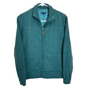 J. McLaughlin Green Quilted Knit Sleeves Cashmere Cotton Full Zip Sweater Small